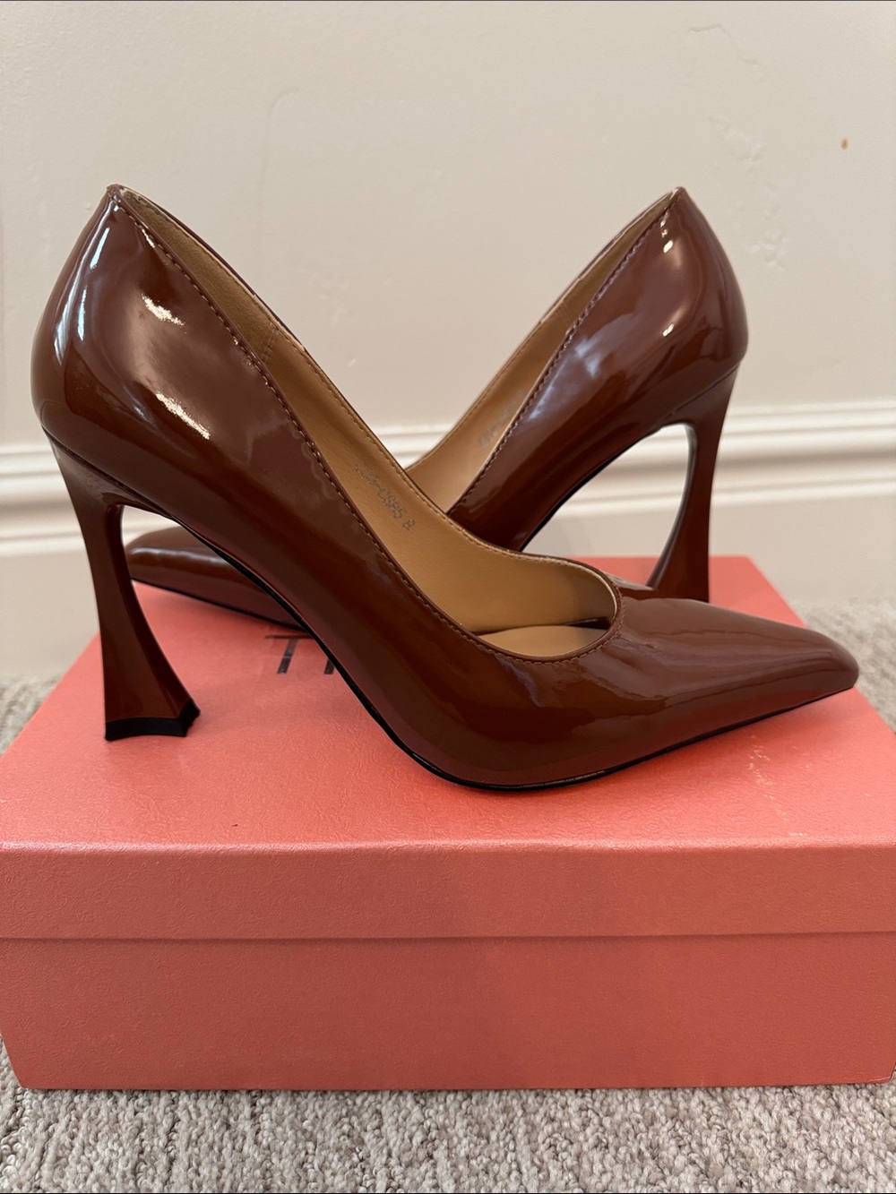 Brown Patent Leather Pointed-Toe Pumps